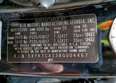 2011 Kia Sorento Base z USA, uszkodzony, nr VIN 5XYKTCA13BG004467